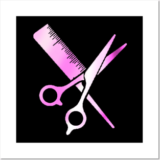 Pink Hairdressing Scissors And Comb Posters and Art